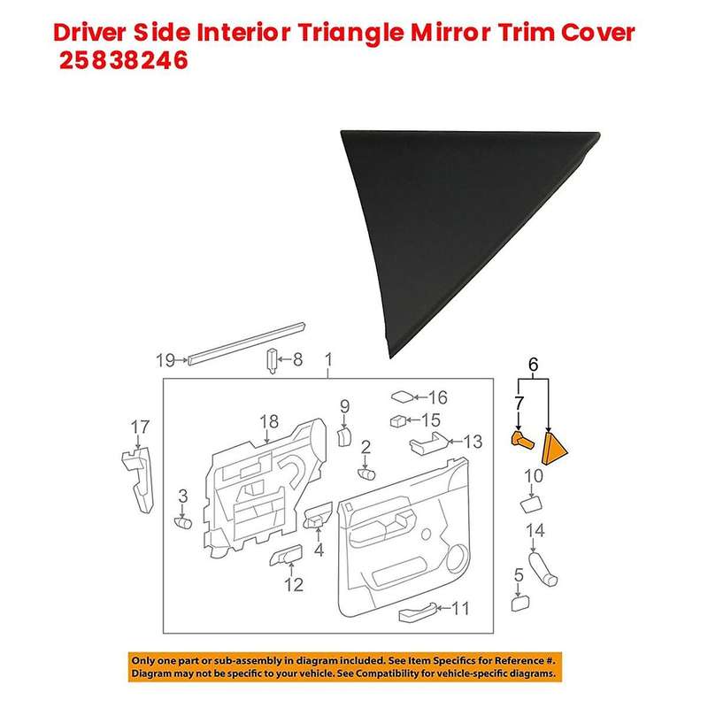 Driver Side Interior Mirror Trim Cover 25838246 for 2007-2014 Door Inside Triangle Caps