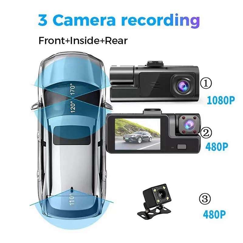 Driving Recorder HD 1080P 2 Inches Screen 3 Way with Wifi 3 Lens Parking Monitoring with Night Visi