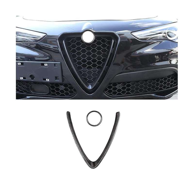 Dry Carbon Fiber Car Front Grill Protective Frame Logo Cover Trim for Stelvio 2017-2020 Accessories
