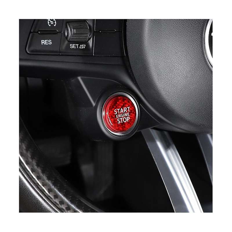 Dry Carbon Fiber Car Start Stop Engine Button Cover Trim for Stelvio 2017-2020 Accessories, Red