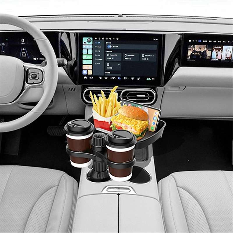 Dual Cup Holder Expander Adjustable for 360rotating Multifunctional Car Seat Cup Holder Snack Tray D