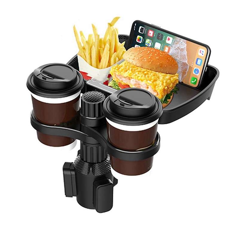 Dual Cup Holder Expander Adjustable for 360rotating Multifunctional Car Seat Cup Holder Snack Tray D