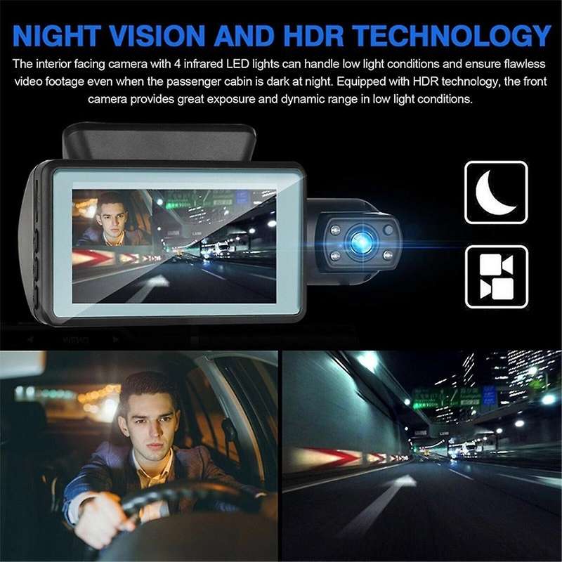 Dual Dash Cam Front and Inside 1440P+1080P Car Black Box Dash Camera 3 Inch IPS Camera Recorder Nigh