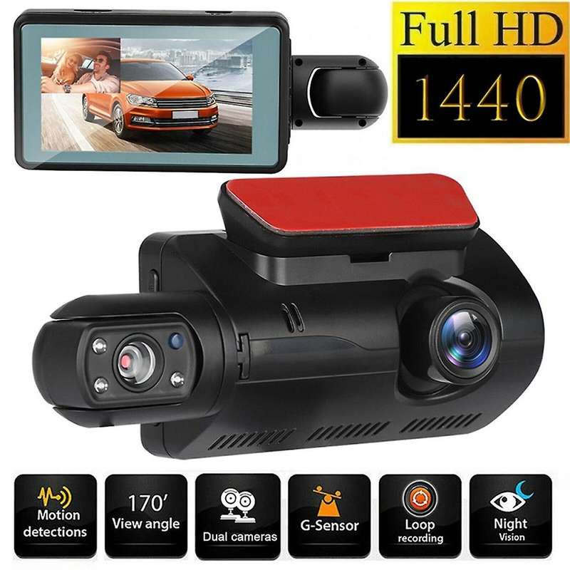 Dual Dash Cam Front and Inside 1440P+1080P Car Black Box Dash Camera 3 Inch IPS Camera Recorder Nigh