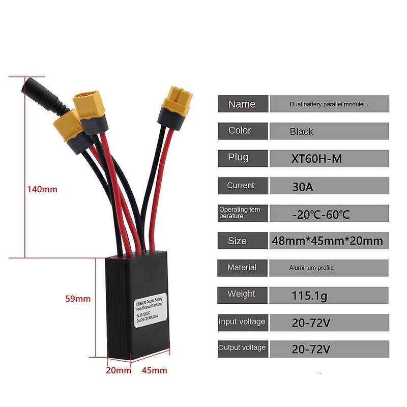 Dual Battery Discharge Converter Connection Adapter 12V-72V 30A Module Balanced Discharge