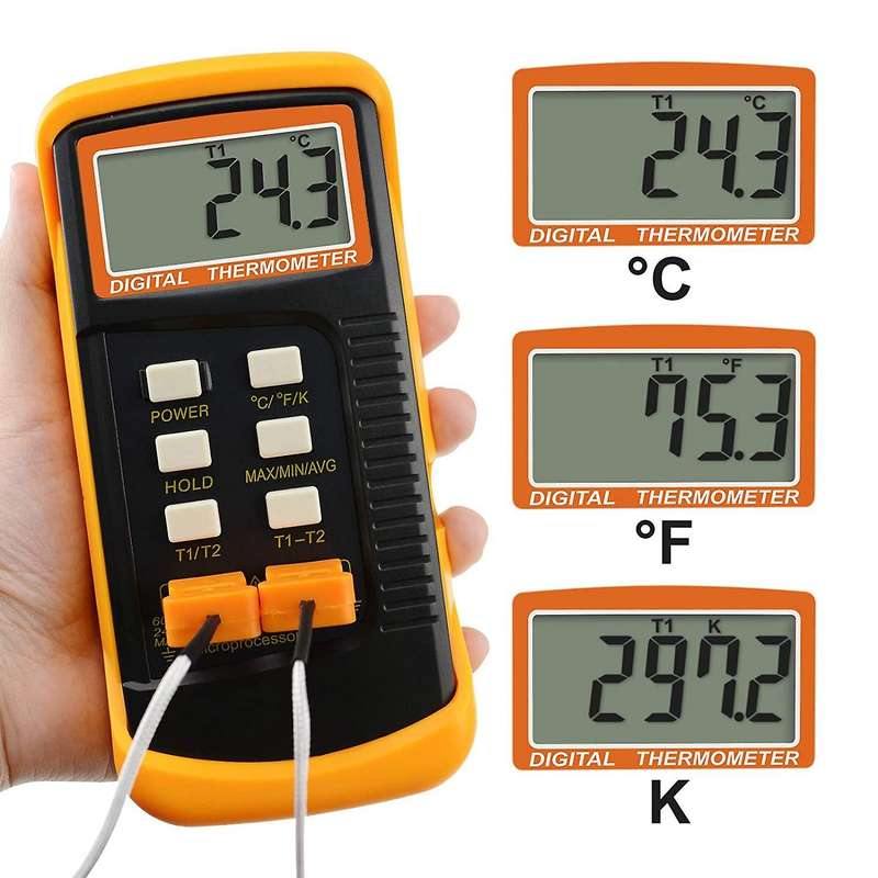 Dual Channels K-Type Thermometer Thermocouples Handheld High Temperature Kelvin Scale Dual Measureme