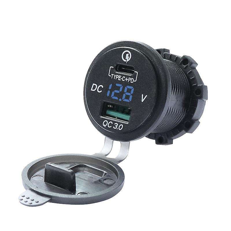 Dual USB Charger Socket Adapter with LED Voltmeter Waterproof Dustproof Cover for 12/24V Car Motorcy