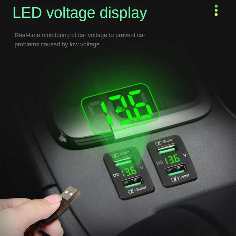 Dual USB Port Fast Charging Connector for Recessed Car Charger Socket 12-24V Automotive Voltmeter Ac