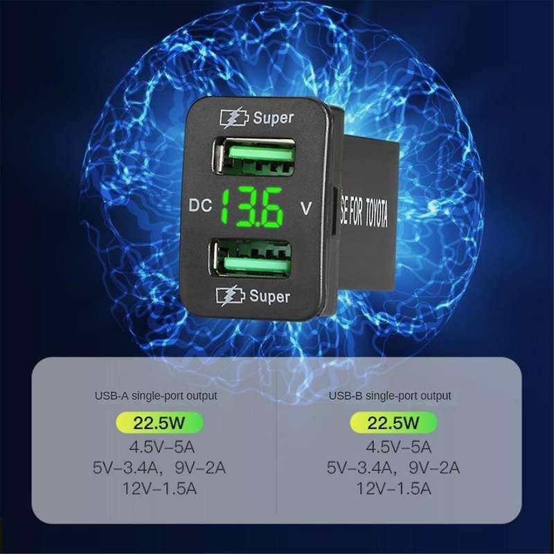 Dual USB Port Fast Charging Connector for Recessed Car Charger Socket 12-24V Automotive Voltmeter Ac