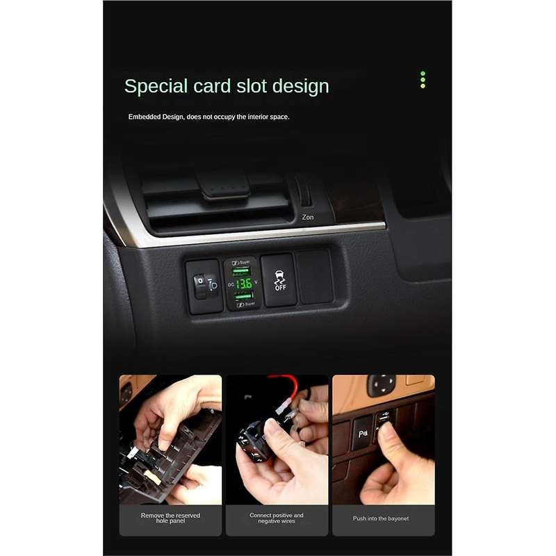 Dual USB Port Fast Charging Connector for Recessed Car Charger Socket 12-24V Automotive Voltmeter Ac