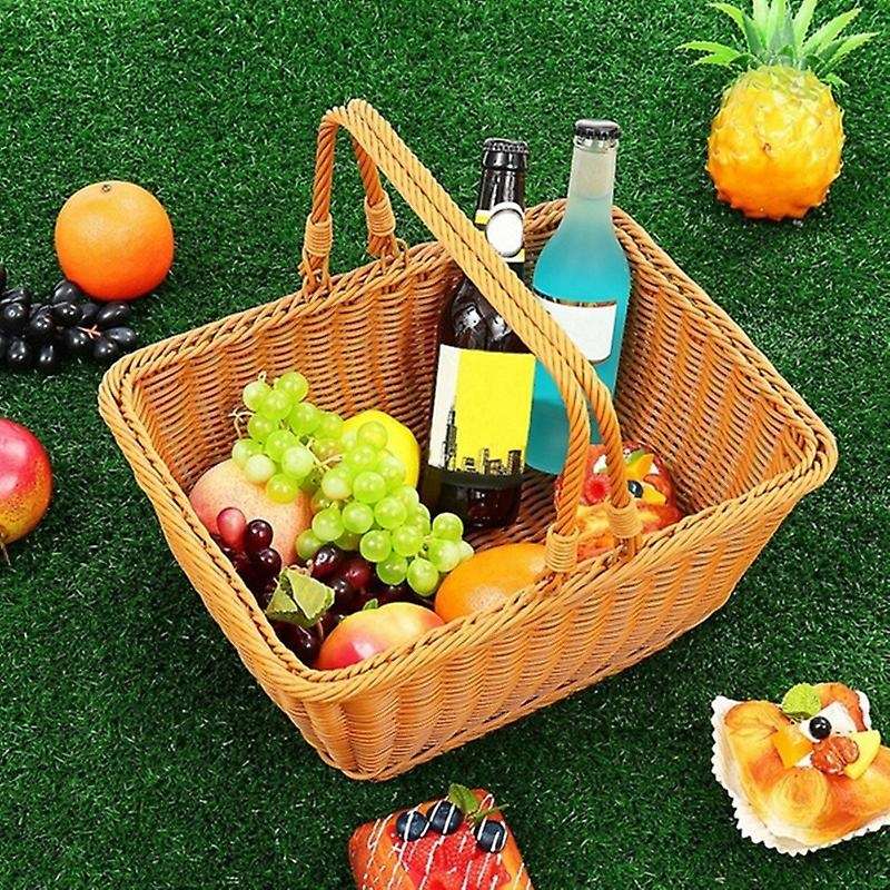 Durable Artificial Rattan Handmade Portable Picnic Basket Rattan Woven Supermarket Shopping Basket