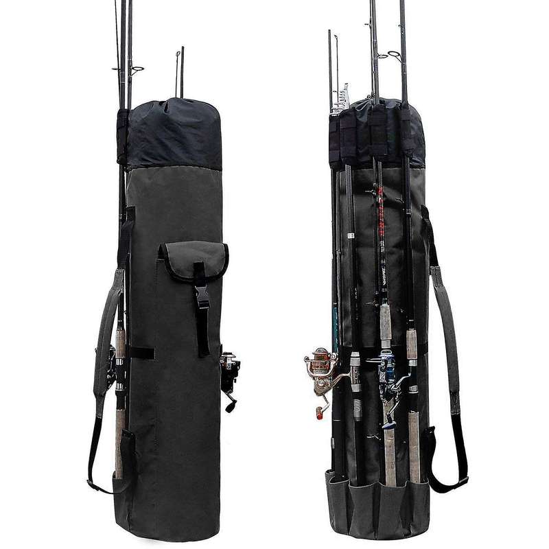 Durable Canvas Fishing Rod & Reel Organizer Bag Travel Carry Case Bag- Holds 5 Poles & Tackle