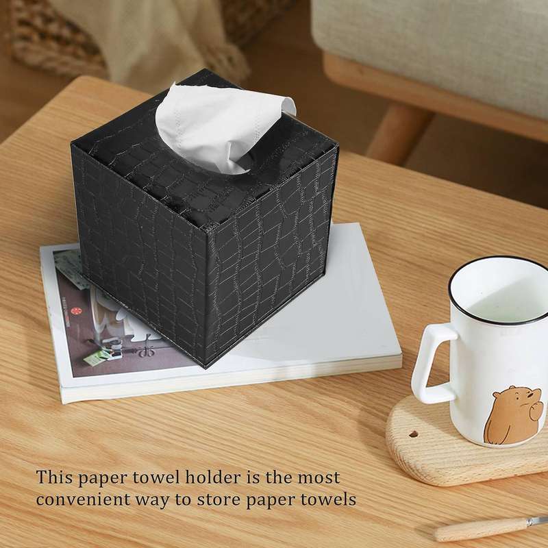 Durable Room Car Pu Leather Square Tissue Box Paper Holder Case Cover Napkin Color:black Pattern,si