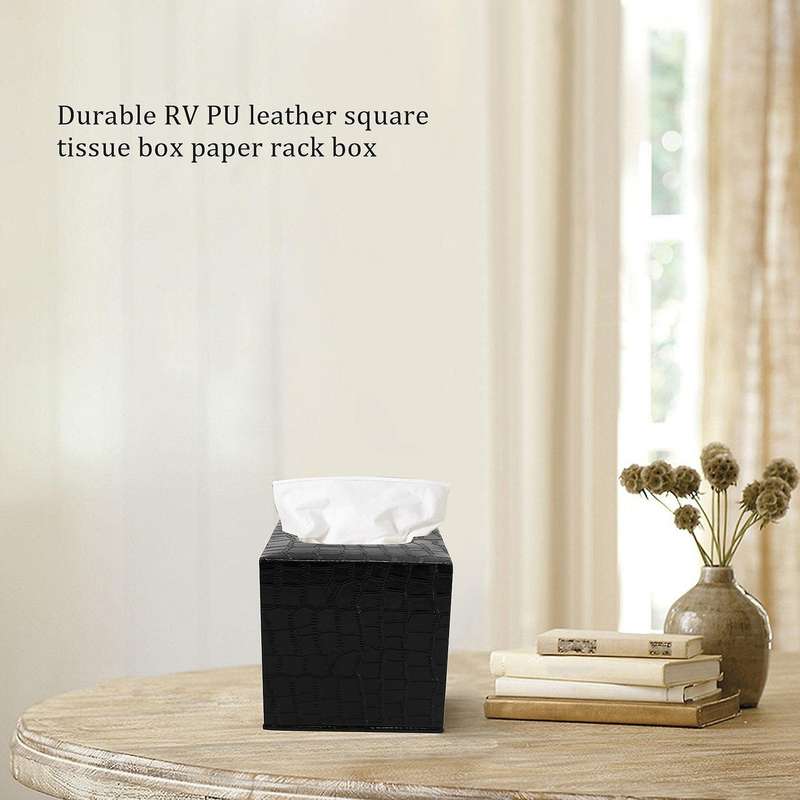 Durable Room Car Pu Leather Square Tissue Box Paper Holder Case Cover Napkin Color:black Pattern,si