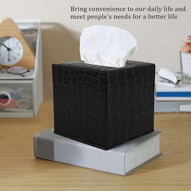 Durable Room Car Pu Leather Square Tissue Box Paper Holder Case Cover Napkin Color:black Pattern,si
