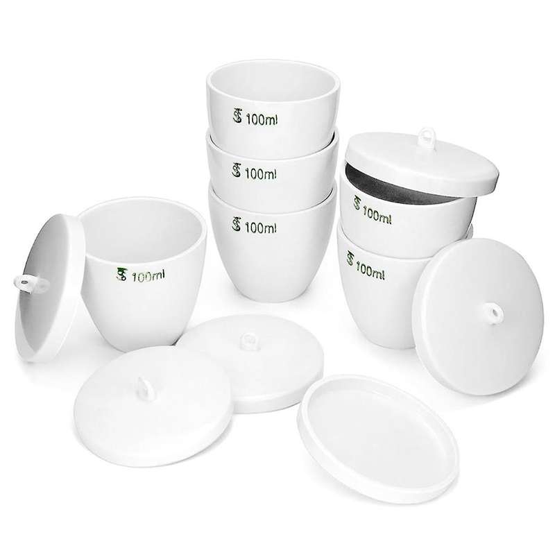 Durable Porcelain Crucible with Lid, 100Ml Capacity, for School, Laboratory, 6 Pack