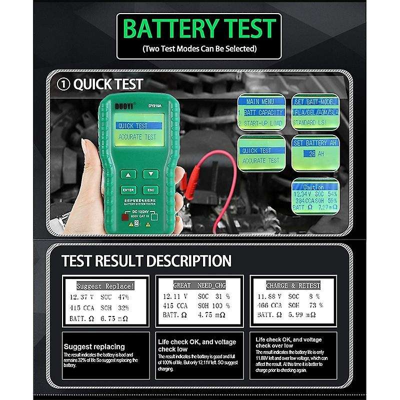 DY219A Car Battery Tester 12V/24V 100-1700CCA Digital Auto Battery Analyzer Tools for Voltage Load C