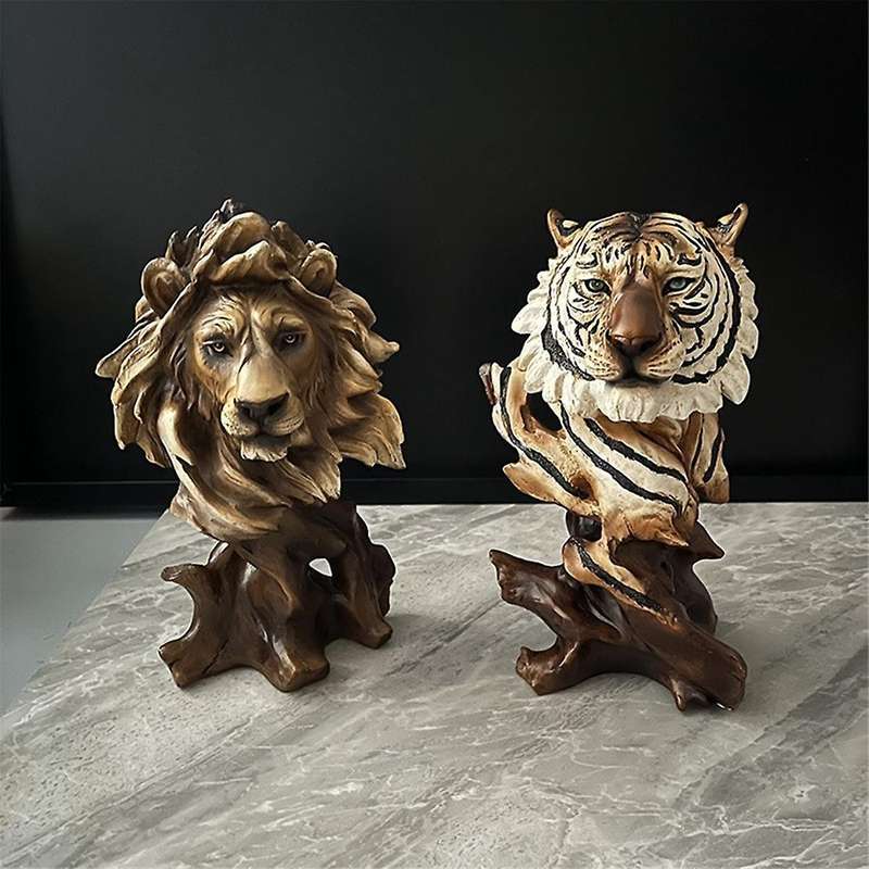 E Imitation Root Animal Head Statue, Retro Sculpture,Artificial Resin Ornaments,Suitable for Office