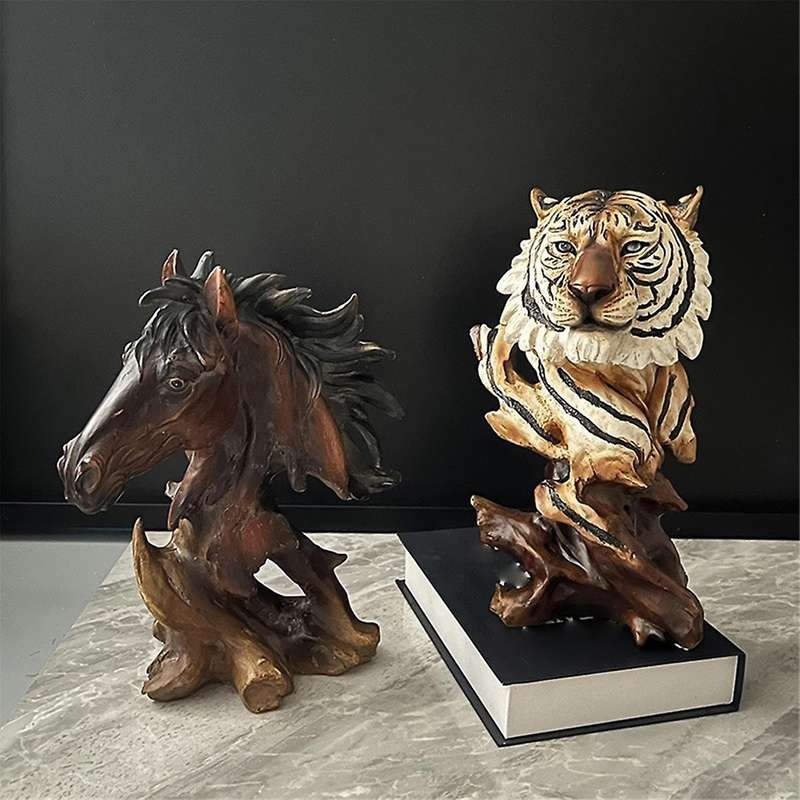 E Imitation Root Animal Head Statue, Retro Sculpture,Artificial Resin Ornaments,Suitable for Office