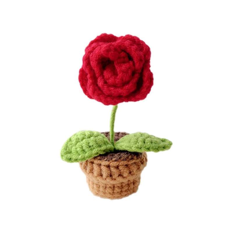 E Hand-Knitted Flowers Potted Crochet Artificial Plants Finished Woven Gift