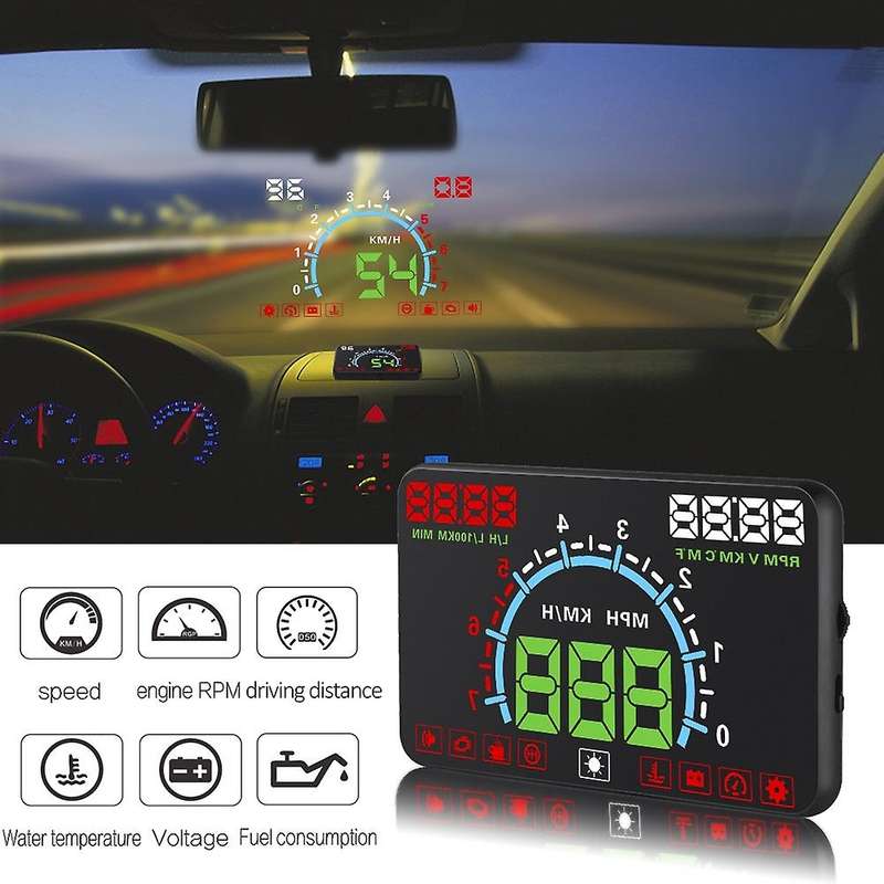 E350 5.8 Inch Car Head Up Display Windscreen Projector OBD2 Car Driving Data Speeding Warning MPH Fu