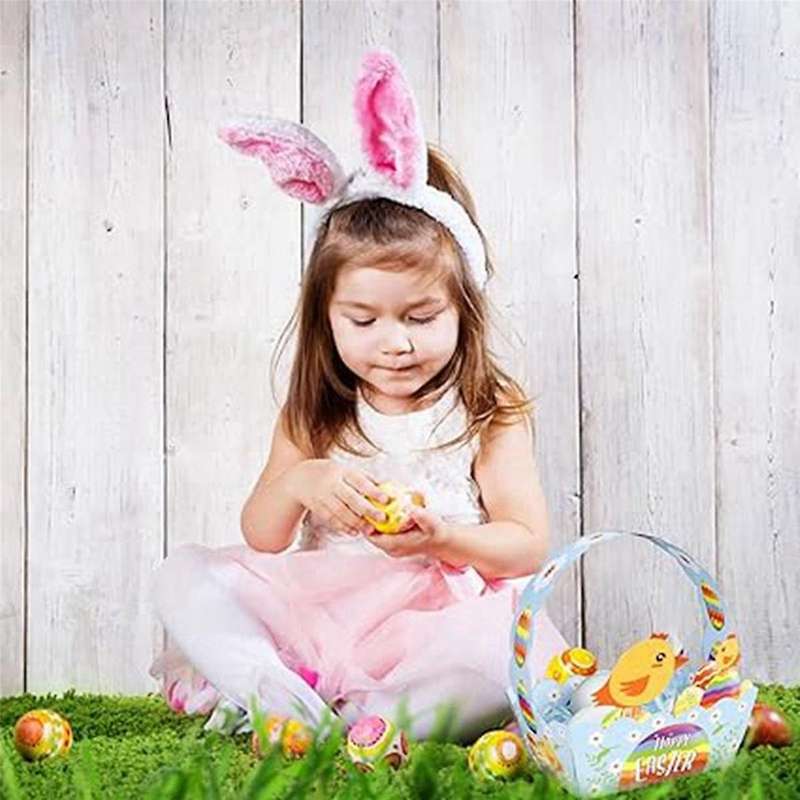 Easter Baskets with Handle,Paper Easter Party Easter Egg Hunt Activities Basket for Children Crafts,