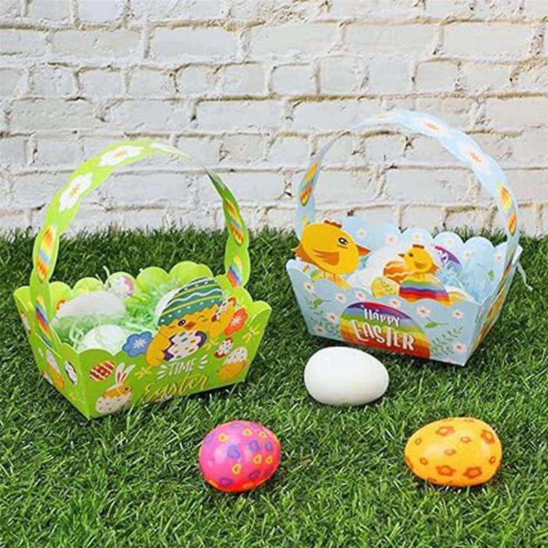 Easter Baskets with Handle,Paper Easter Party Easter Egg Hunt Activities Basket for Children Crafts,