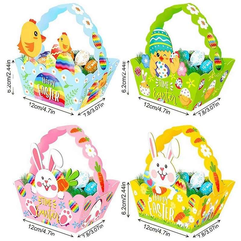 Easter Baskets with Handle,Paper Easter Party Easter Egg Hunt Activities Basket for Children Crafts,