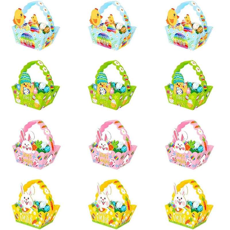 Easter Baskets with Handle,Paper Easter Party Easter Egg Hunt Activities Basket for Children Crafts,