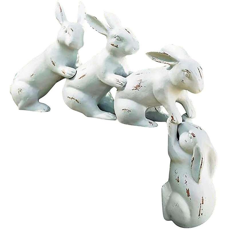 Easter Decorations Hand-painted Easter Eggs Bunny Centerpiece, Tabletop Easter Resin Figurine Decor