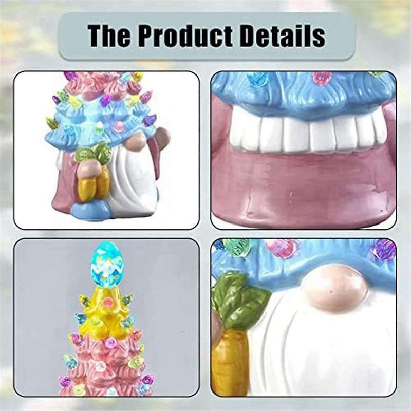 Easter Decorations - Lighted Up Gnomes Resin Easter Tree with Multicolored Lights - Mini Prelit East