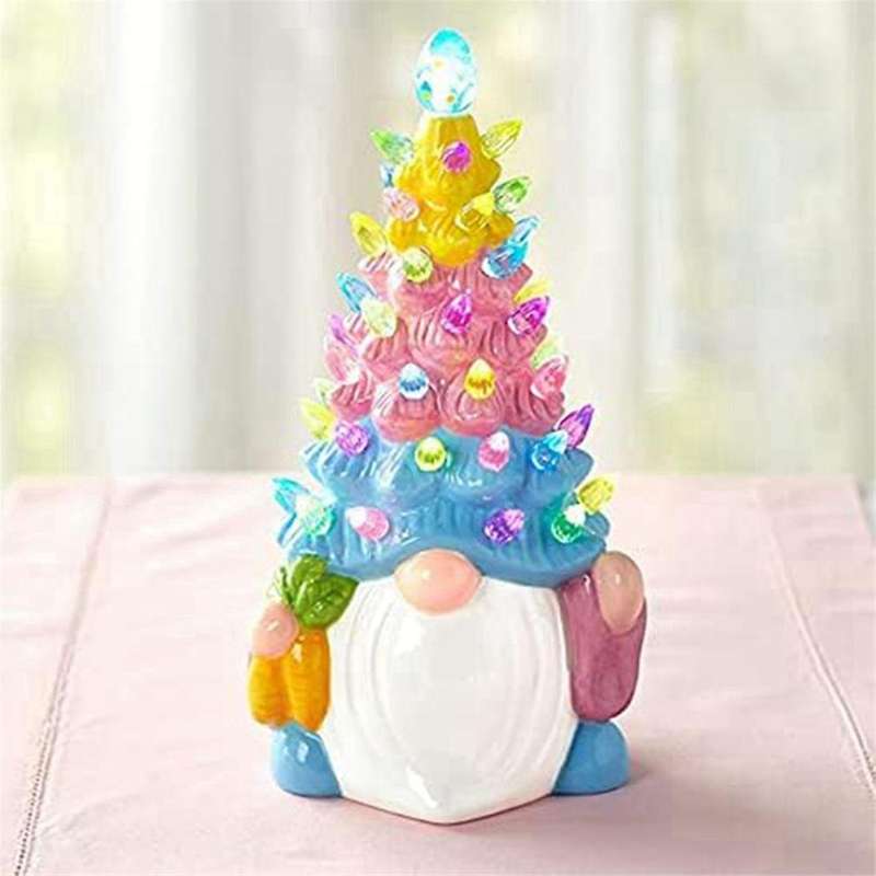 Easter Decorations - Lighted Up Gnomes Resin Easter Tree with Multicolored Lights - Mini Prelit East