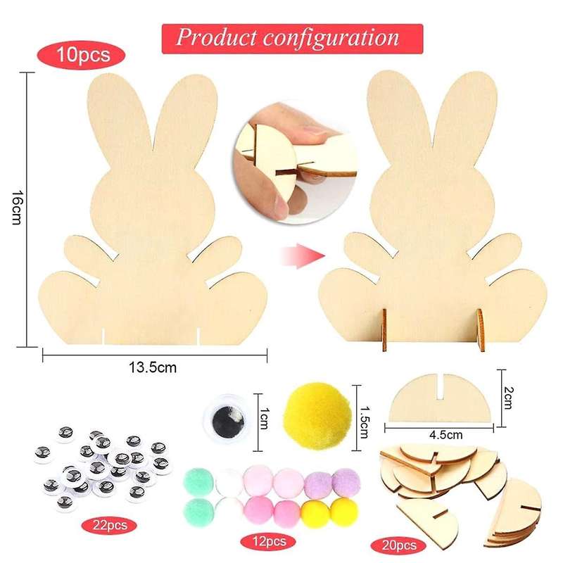 Easter Bunny Decor Arts and Crafts for Kids Easter Wooden Rabbit Party Decor 3D DIY Unfinished Wood