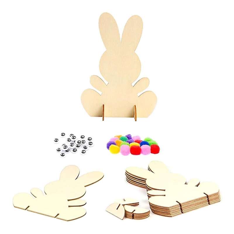 Easter Bunny Decor Arts and Crafts for Kids Easter Wooden Rabbit Party Decor 3D DIY Unfinished Wood