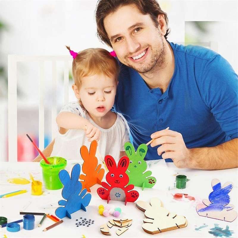 Easter Bunny Decor Arts and Crafts for Kids Easter Wooden Rabbit Party Decor 3D DIY Unfinished Wood