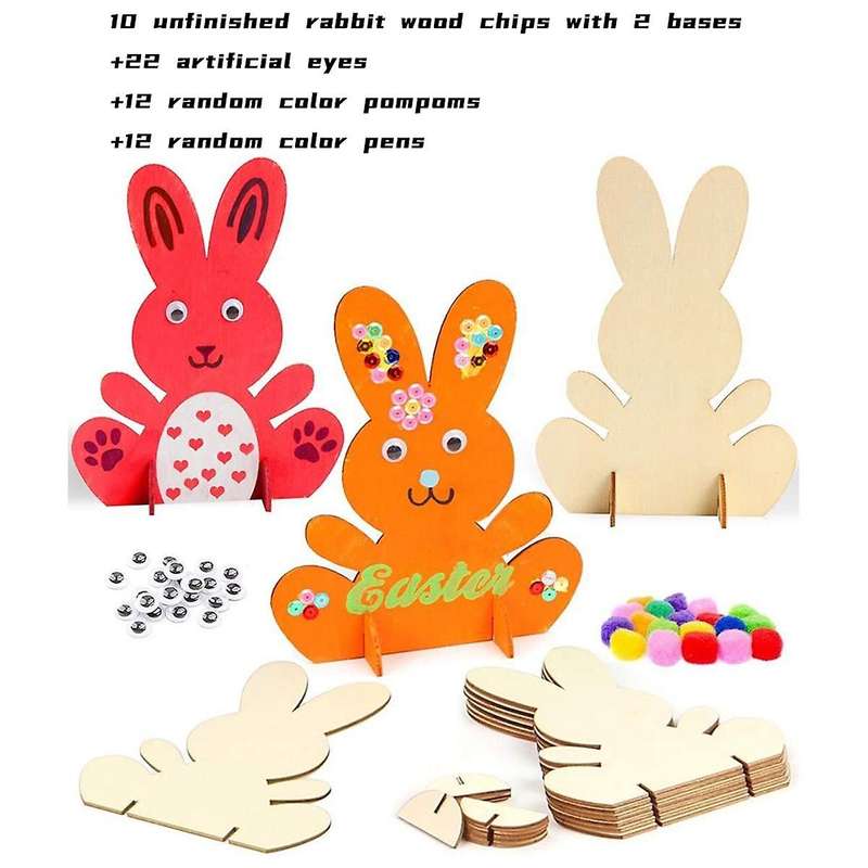 Easter Bunny Decor Arts and Crafts for Kids Easter Wooden Rabbit Party Decor 3D DIY Unfinished Wood