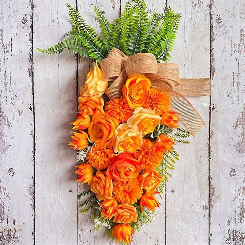 Easter Carrot Wreaths for Front Door, Artificial Easter Wreaths with Green Leaf Bow, Farmhouse Wreat