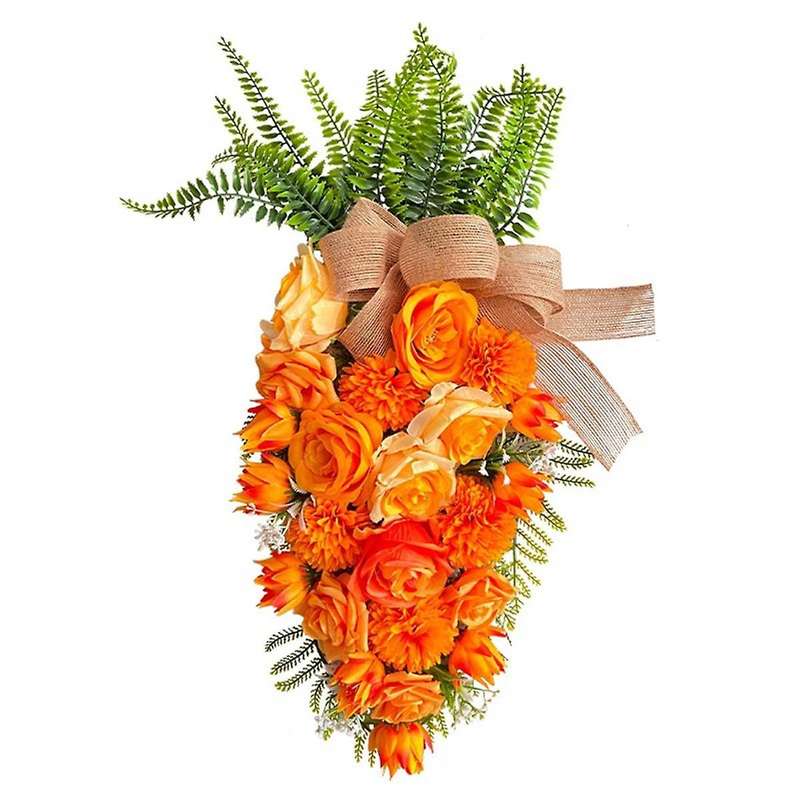 Easter Carrot Wreaths for Front Door, Artificial Easter Wreaths with Green Leaf Bow, Farmhouse Wreat