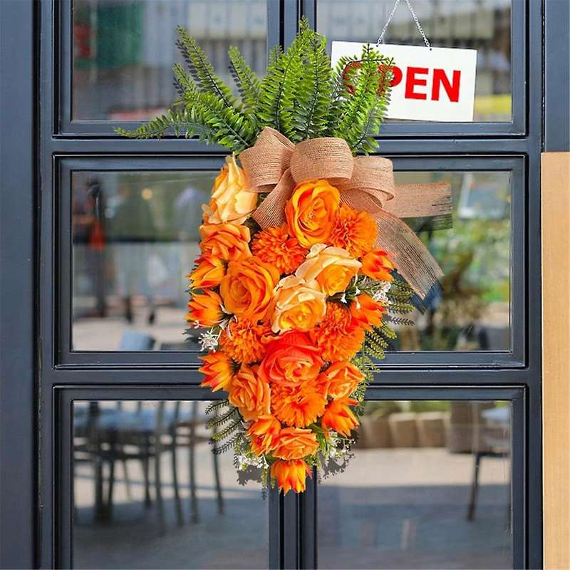 Easter Carrot Wreaths for Front Door, Artificial Easter Wreaths with Green Leaf Bow, Farmhouse Wreat
