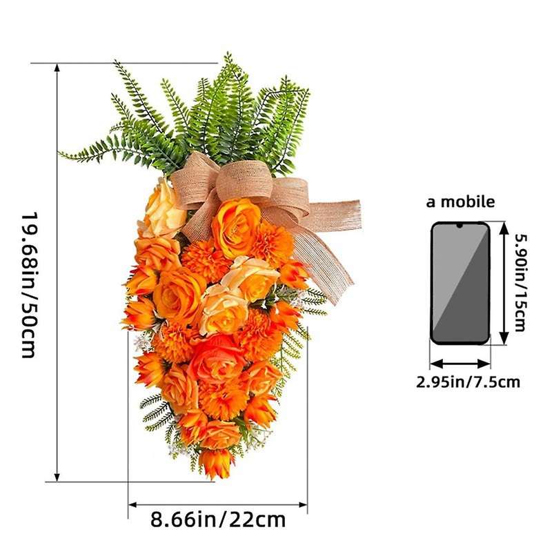 Easter Carrot Wreaths for Front Door, Artificial Easter Wreaths with Green Leaf Bow, Farmhouse Wreat