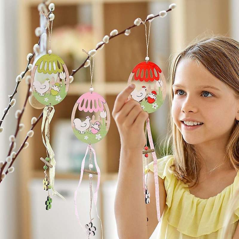 Easter Egg Shaped Pendant Wood Crafts Tags Chicken Hanging Ornament Cutouts Party Wall Door Tree De