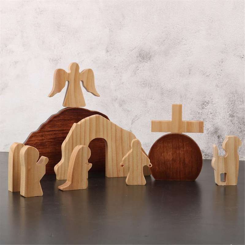 Easter Jesus Resurrection Scene Reproduction Solid Wood Desktop Ornaments Holiday Decoration