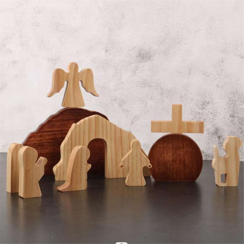 Easter Jesus Resurrection Scene Reproduction Solid Wood Desktop Ornaments Holiday Decoration