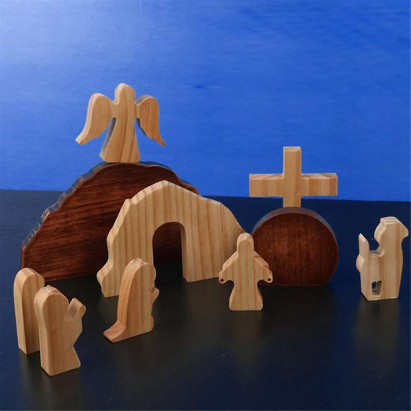 Easter Jesus Resurrection Scene Reproduction Solid Wood Desktop Ornaments Holiday Decoration