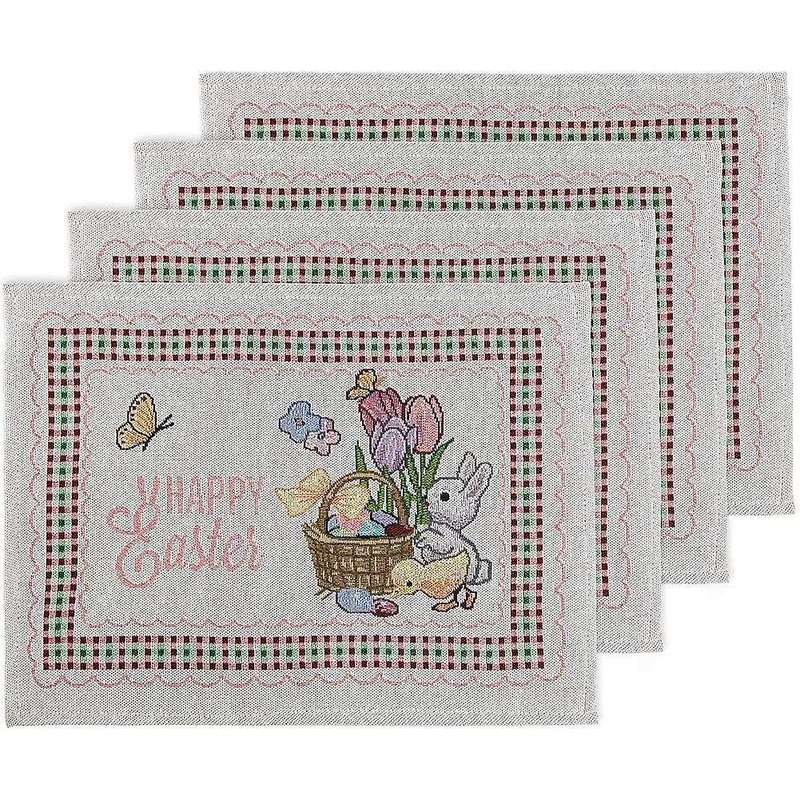 Easter Placemats Set of 4 - Easter Kitchen Placemats for Dining Table, Flower Bunny Placemats for Ea