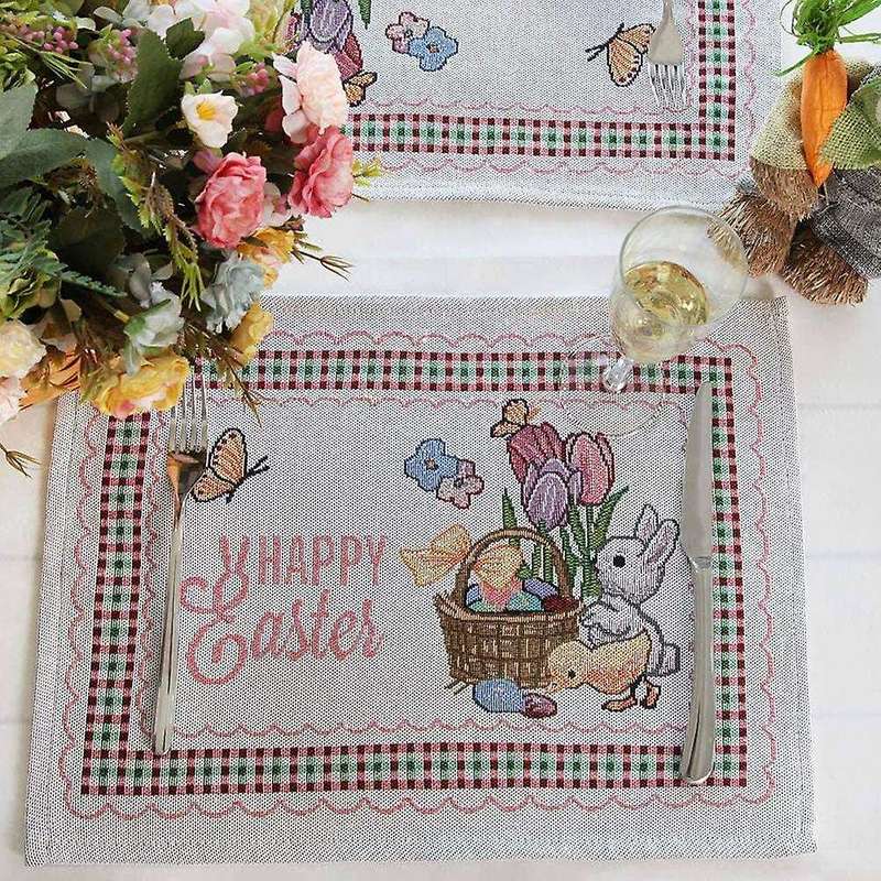 Easter Placemats Set of 4 - Easter Kitchen Placemats for Dining Table, Flower Bunny Placemats for Ea