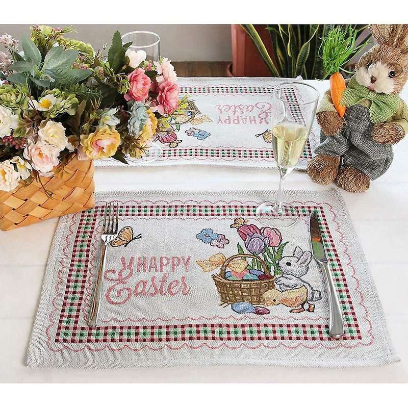 Easter Placemats Set of 4 - Easter Kitchen Placemats for Dining Table, Flower Bunny Placemats for Ea