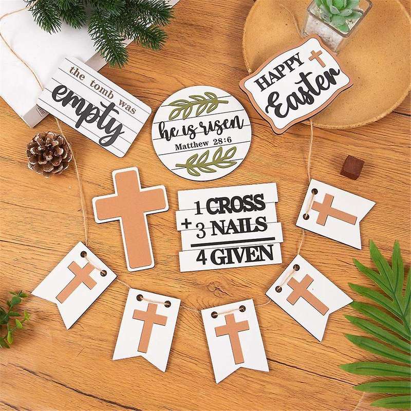 Easter Tiered Tray Decoration Set White Dove Tabletop Wooden Craft for 2024 Holiday Party Supplies H