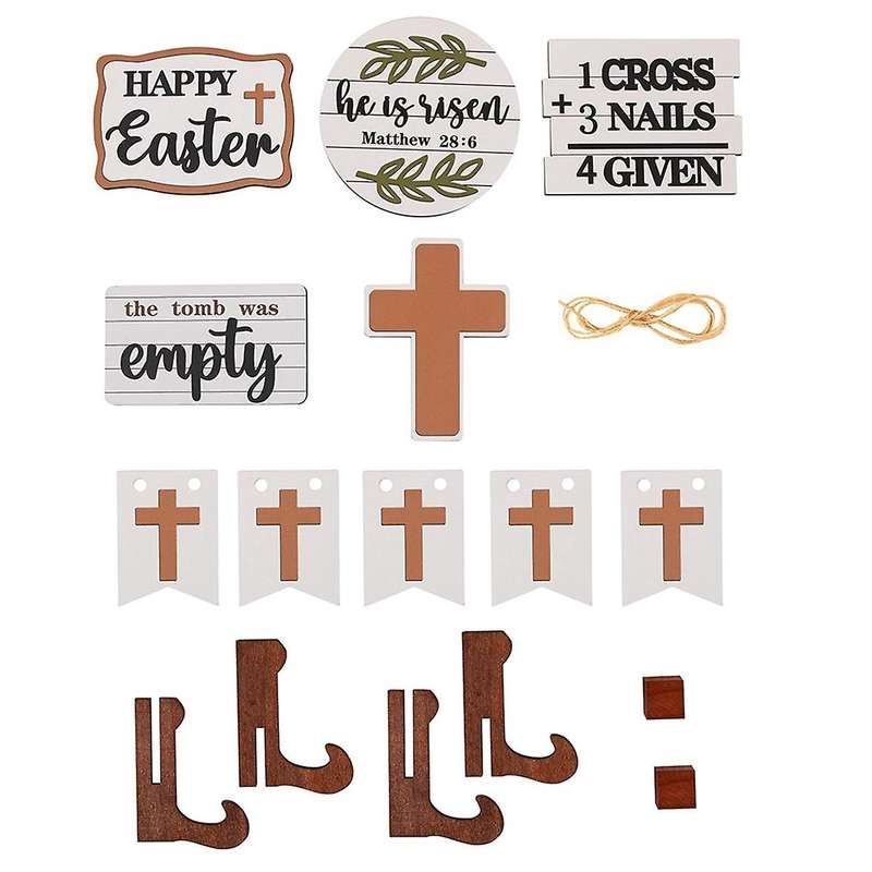 Easter Tiered Tray Decoration Set White Dove Tabletop Wooden Craft for 2024 Holiday Party Supplies H