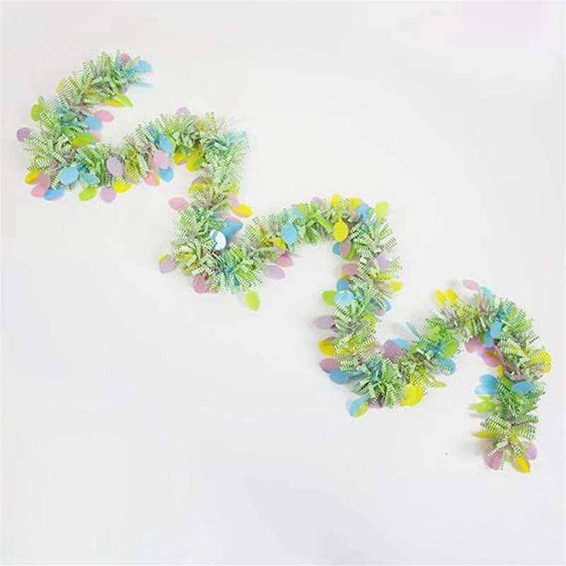 Easter Tinsel Garland Spring Green Hanging Stripe with Colorful Egg, Hanging Ornaments for Easter Ho